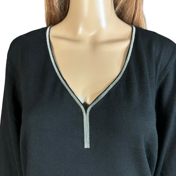 NWT New Chico's Caviar Trim V-Neck Black Sweater Size 4 US XXL - Picture 3 of 12